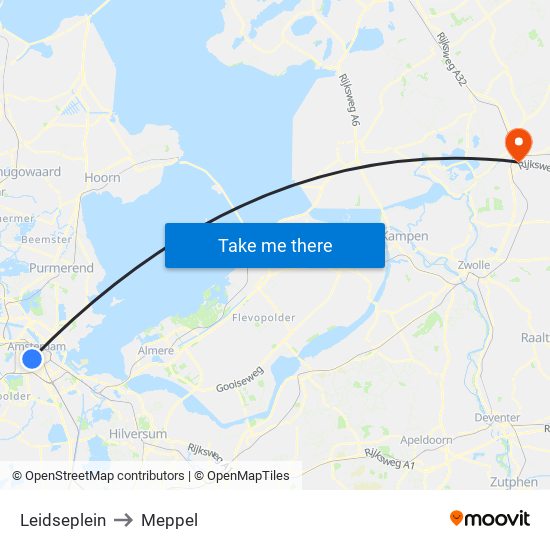 Leidseplein to Meppel map