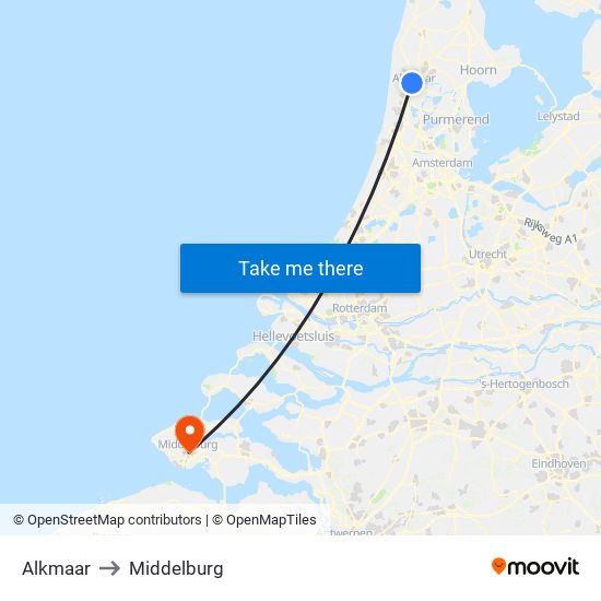 Alkmaar to Middelburg map