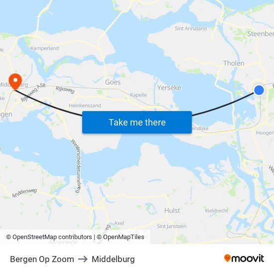 Bergen Op Zoom to Middelburg map