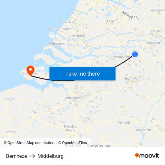 Bernheze to Middelburg map