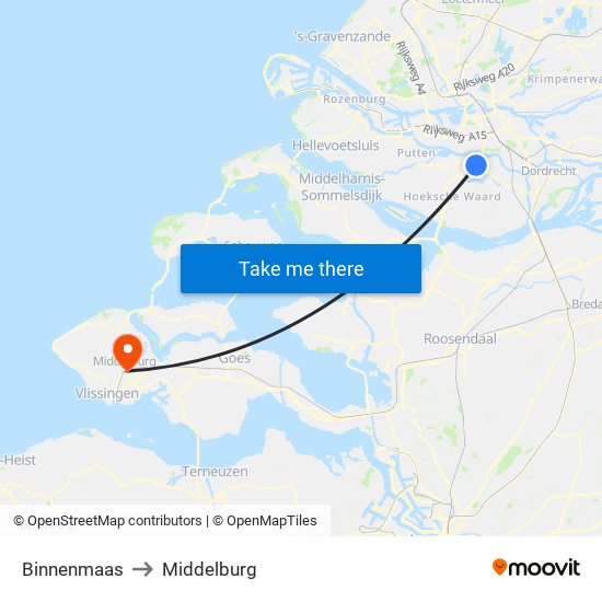 Binnenmaas to Middelburg map