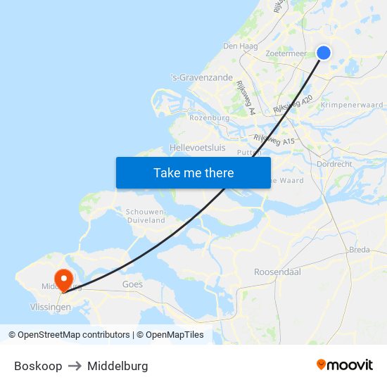 Boskoop to Middelburg map