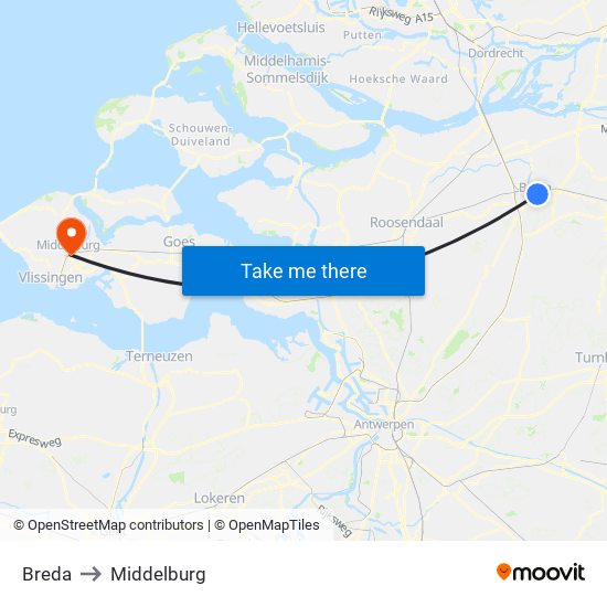 Breda to Middelburg map