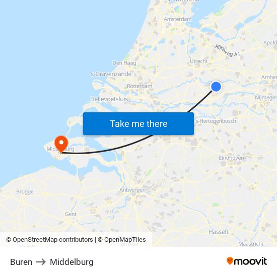 Buren to Middelburg map