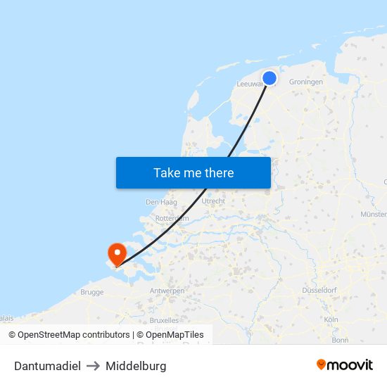 Dantumadiel to Middelburg map