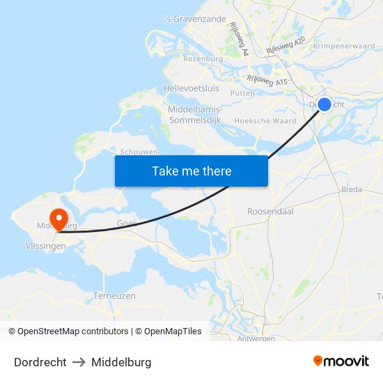 Dordrecht to Middelburg map