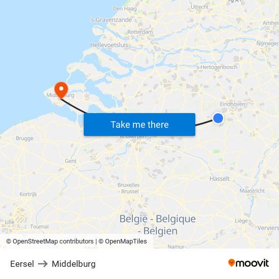 Eersel to Middelburg map