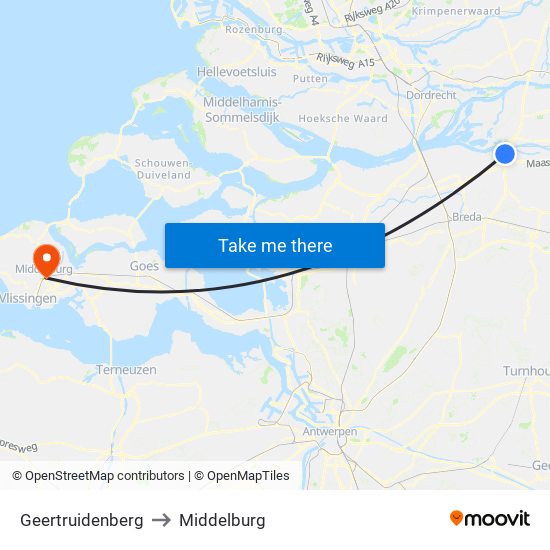 Geertruidenberg to Middelburg map