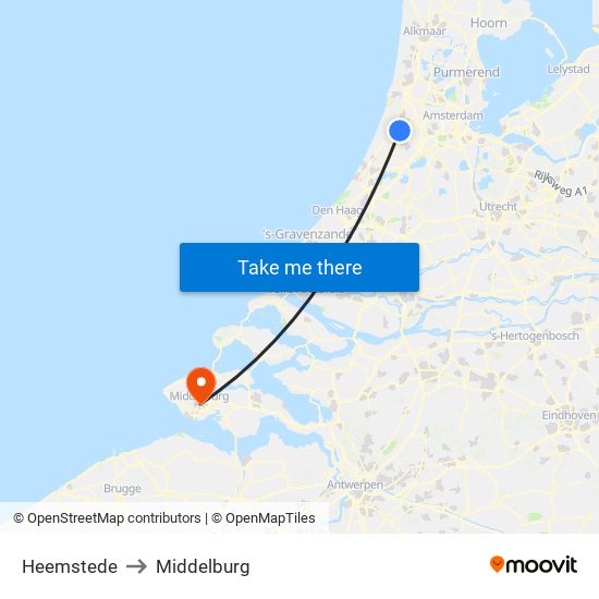 Heemstede to Middelburg map