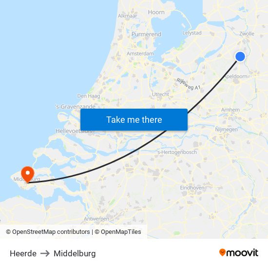 Heerde to Middelburg map