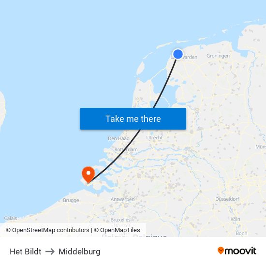 Het Bildt to Middelburg map