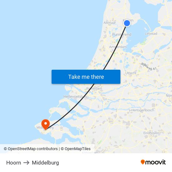 Hoorn to Middelburg map