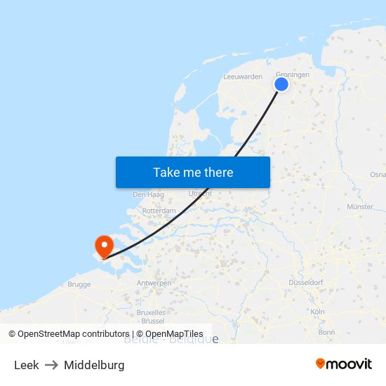 Leek to Middelburg map