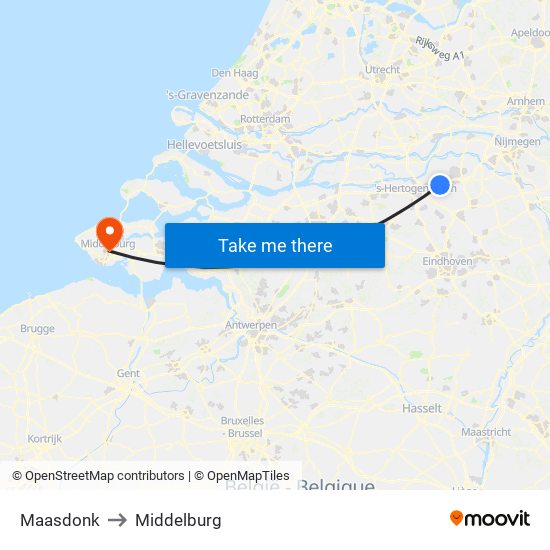 Maasdonk to Middelburg map