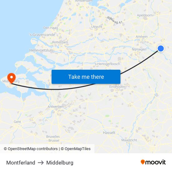 Montferland to Middelburg map