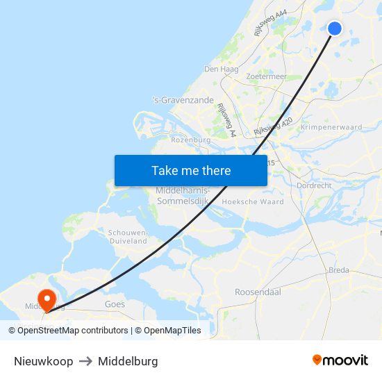 Nieuwkoop to Middelburg map