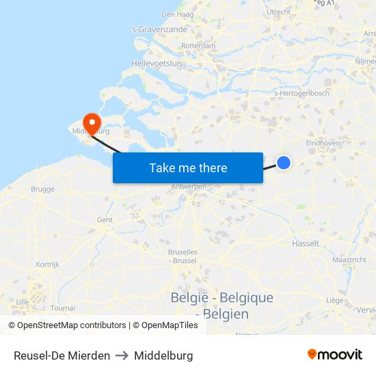 Reusel-De Mierden to Middelburg map