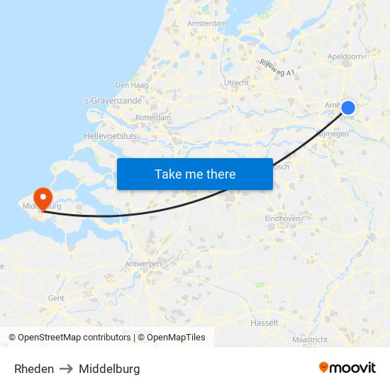 Rheden to Middelburg map