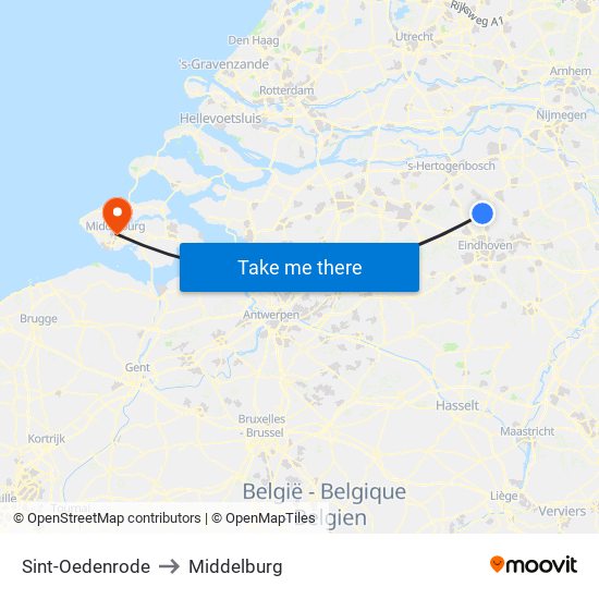 Sint-Oedenrode to Middelburg map