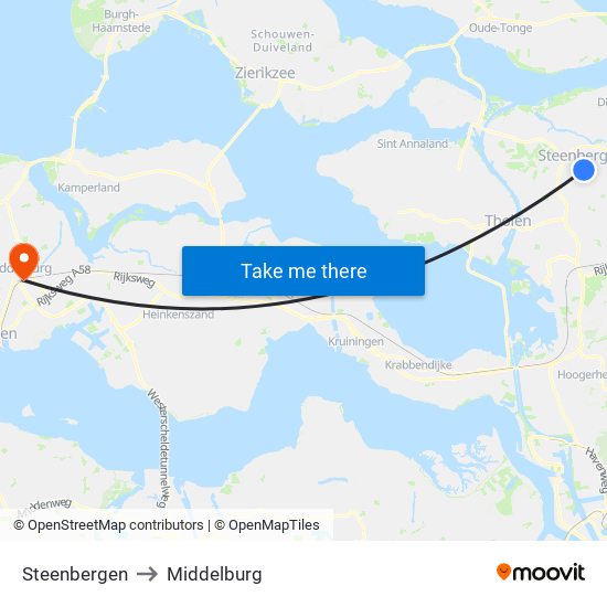 Steenbergen to Middelburg map