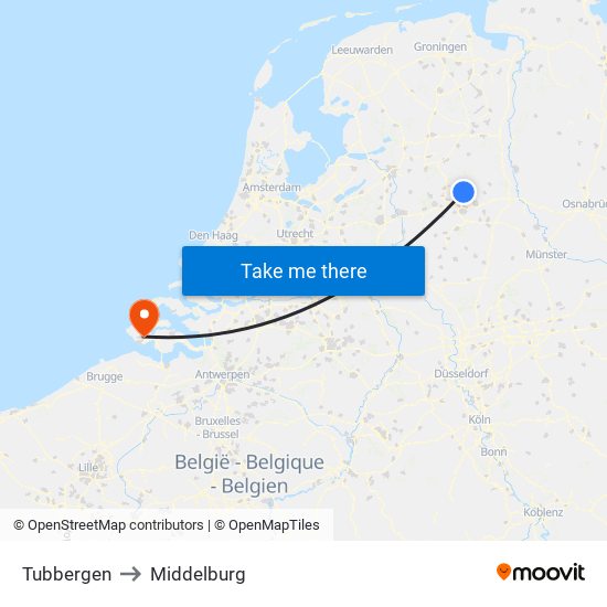 Tubbergen to Middelburg map