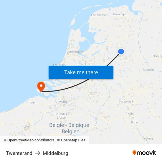 Twenterand to Middelburg map