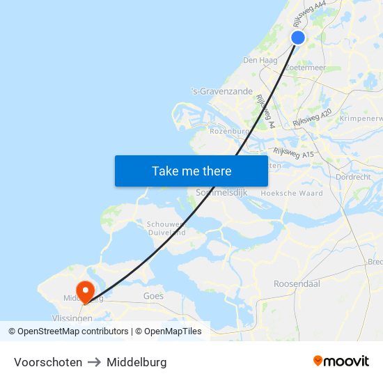 Voorschoten to Middelburg map