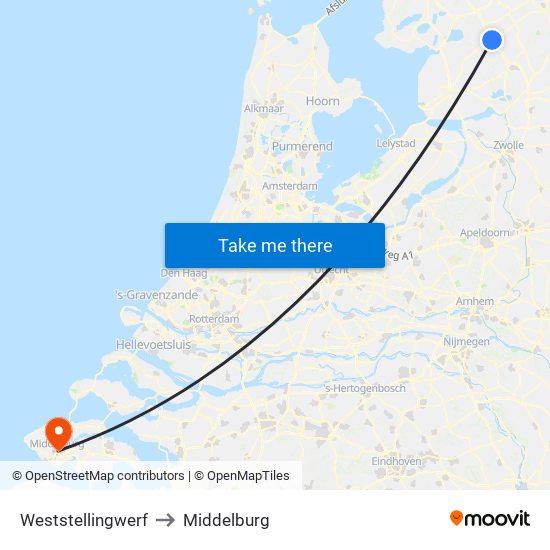 Weststellingwerf to Middelburg map