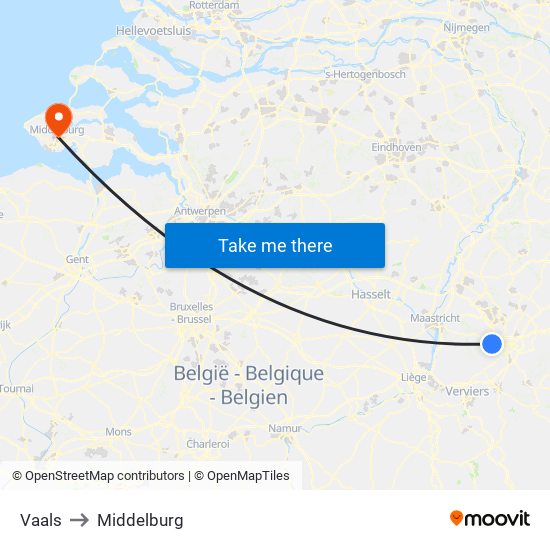 Vaals to Middelburg map