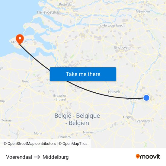 Voerendaal to Middelburg map