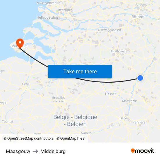 Maasgouw to Middelburg map