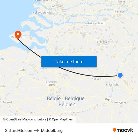 Sittard-Geleen to Middelburg map