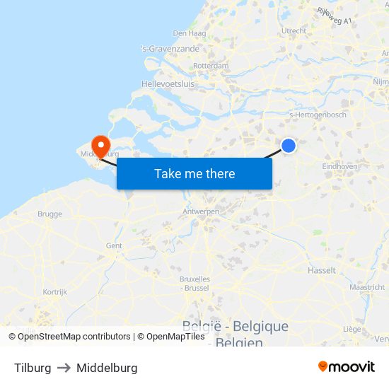 Tilburg to Middelburg map