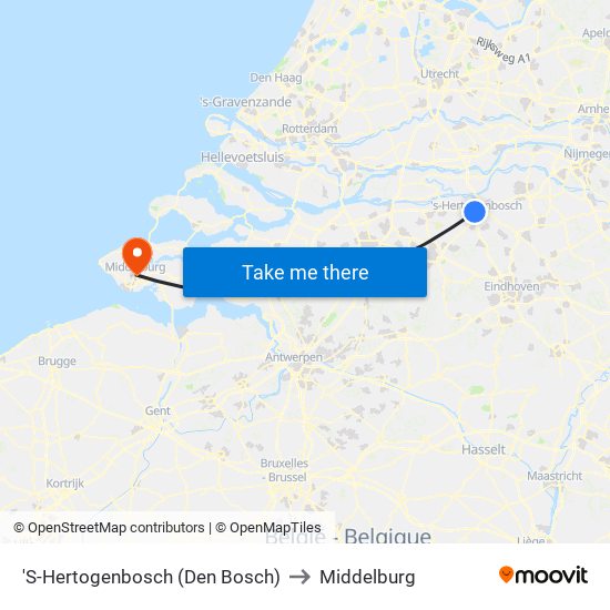'S-Hertogenbosch (Den Bosch) to Middelburg map