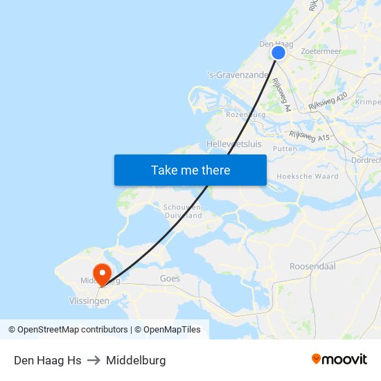 Den Haag Hs to Middelburg map