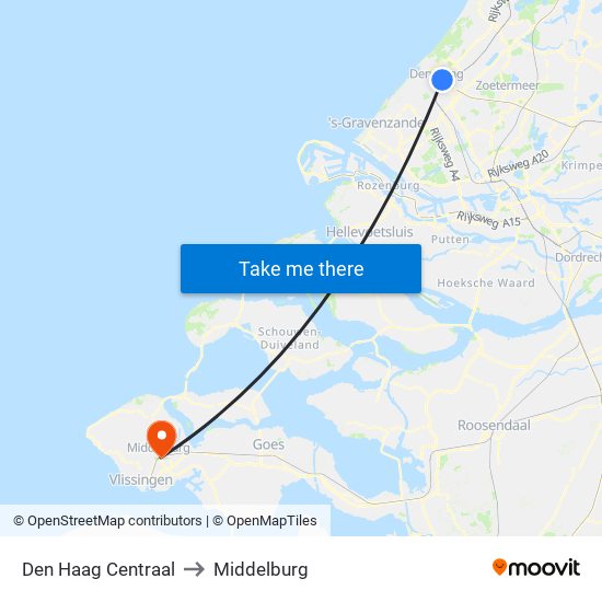 Den Haag Centraal to Middelburg map