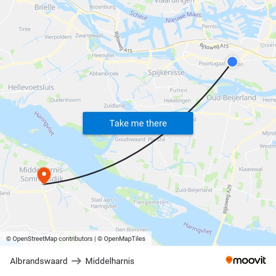 Albrandswaard to Middelharnis map