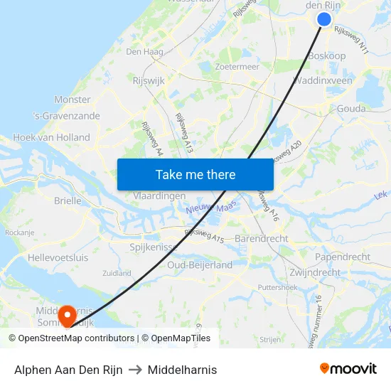 Alphen Aan Den Rijn to Middelharnis map