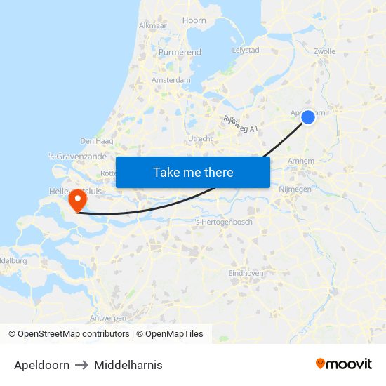 Apeldoorn to Middelharnis map