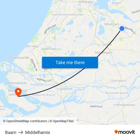 Baarn to Middelharnis map