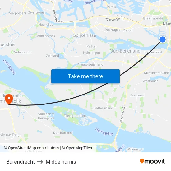 Barendrecht to Middelharnis map