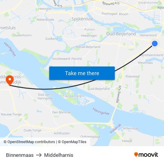 Binnenmaas to Middelharnis map