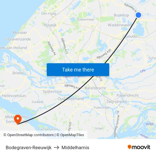 Bodegraven-Reeuwijk to Middelharnis map