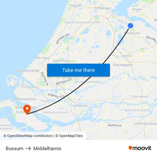 Bussum to Middelharnis map