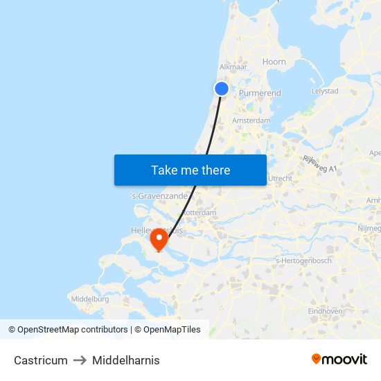 Castricum to Middelharnis map