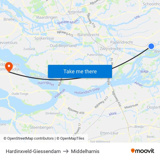 Hardinxveld-Giessendam to Middelharnis map