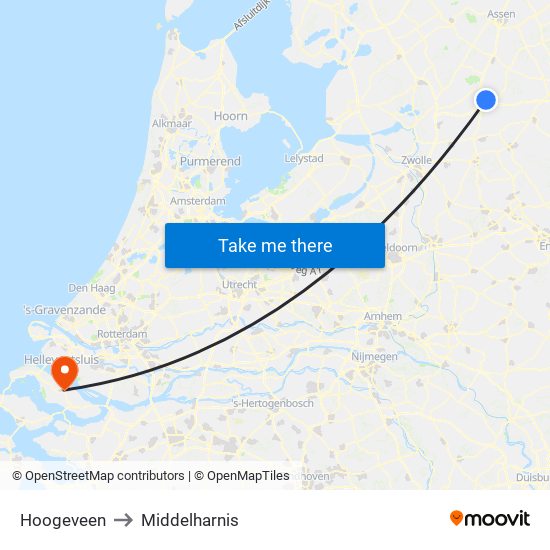 Hoogeveen to Middelharnis map