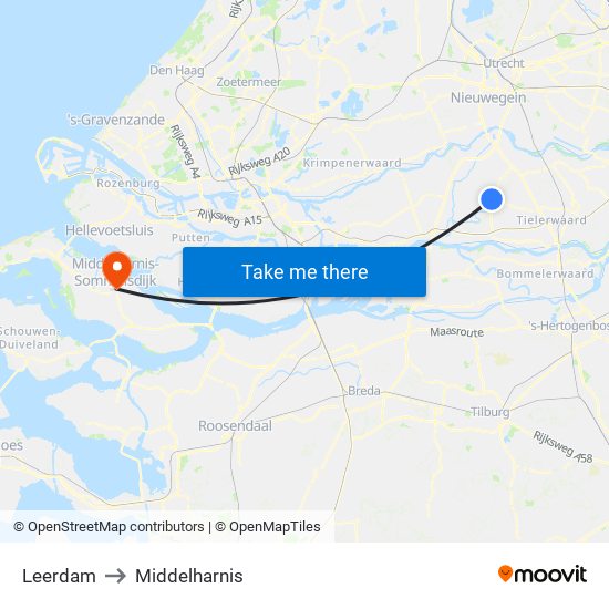 Leerdam to Middelharnis map