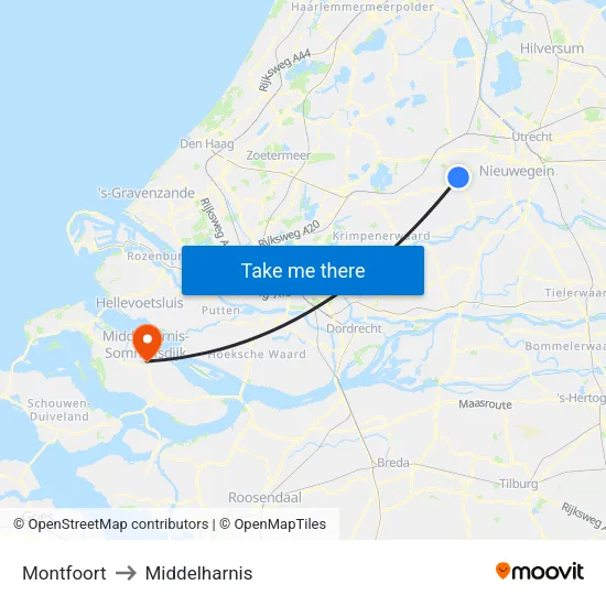 Montfoort to Middelharnis map