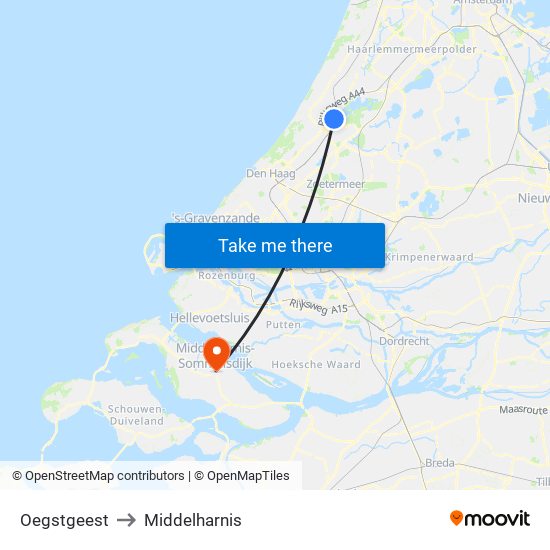 Oegstgeest to Middelharnis map